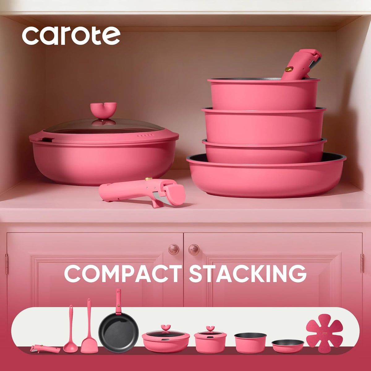 15pcs Pots and Pans Set Non Stick, Cookware Set Detachable Handle
