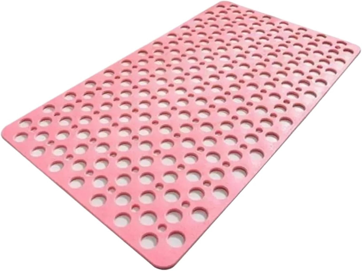 Non-Slip Bath Mat with Drain Holes and Suction Cups - Easy Clean Bathroom Accessory(70x38cm Pink)