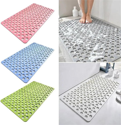 Non-Slip Bath Mat with Drain Holes and Suction Cups - Easy Clean Bathroom Accessory(70x38cm Pink)