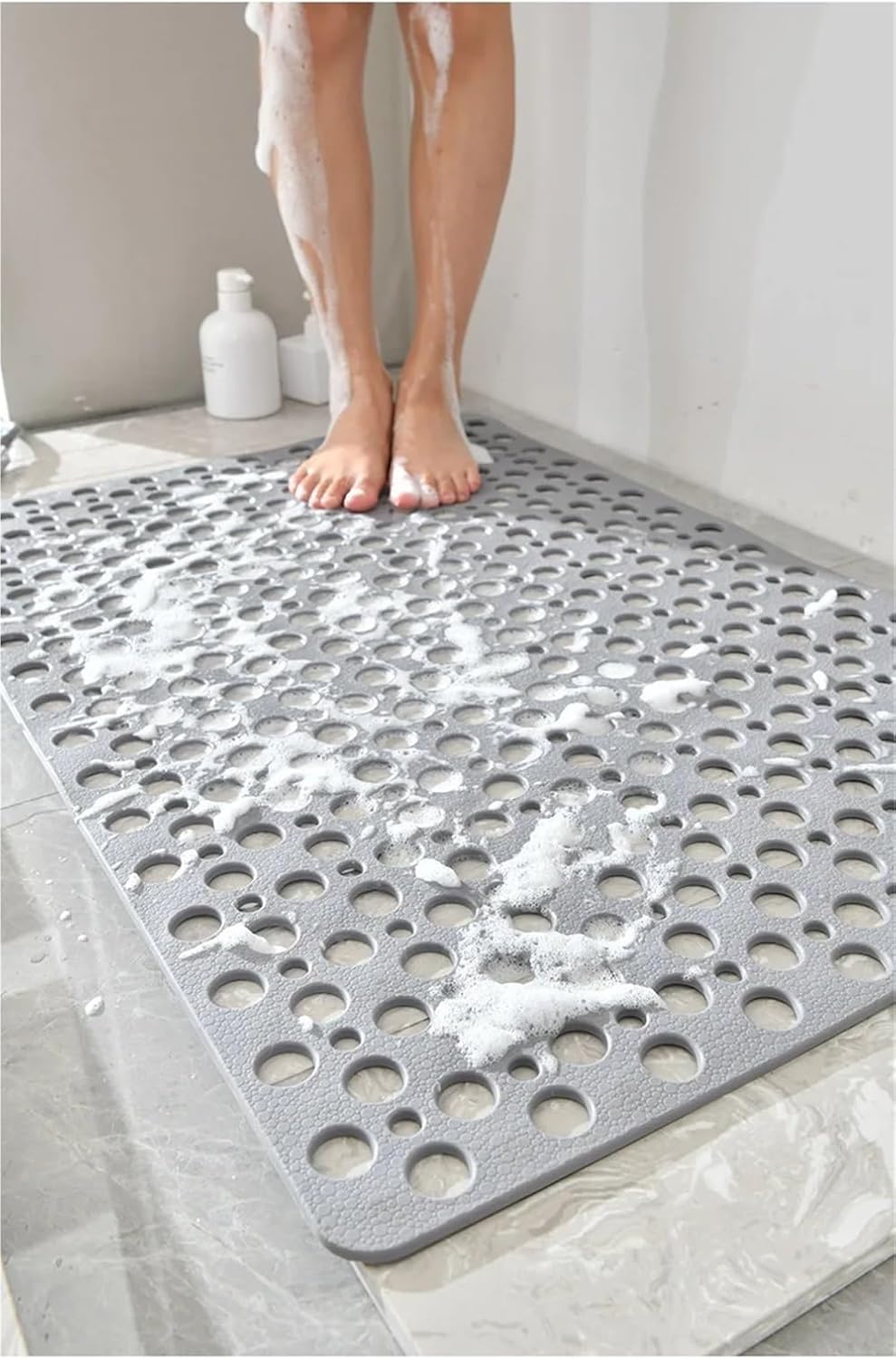 Non-Slip Bath Mat with Drain Holes and Suction Cups - Easy Clean Bathroom Accessory(70x38cm Pink)