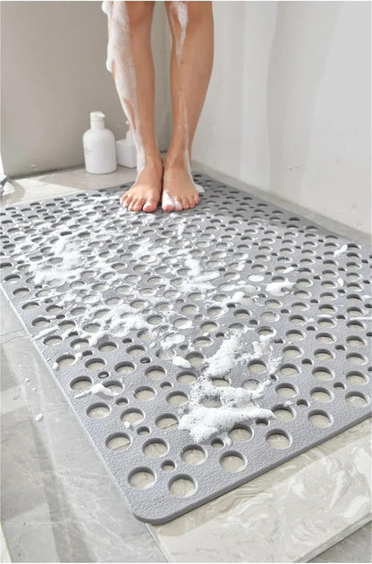 Non-Slip Bath Mat with Drain Holes and Suction Cups - Easy Clean Bathroom Accessory(70x38cm Pink)
