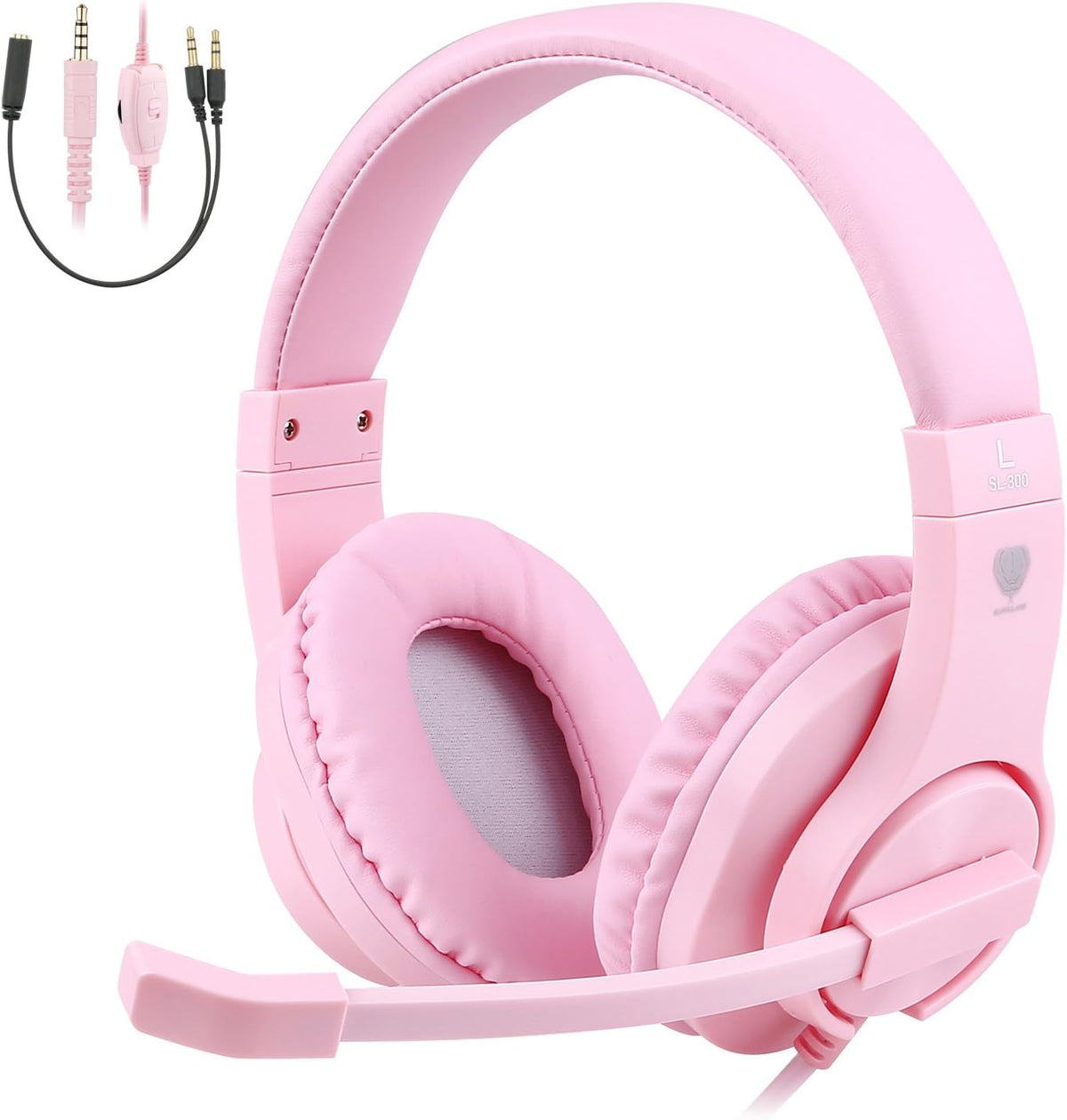Kids Headphones for Online School, Children, Teens, Boys, Girls, 3.5mm Stereo Over-Ear Gaming Headphone with Microphone and Volume Control for PS4, PS5, New Xbox One（Pink）