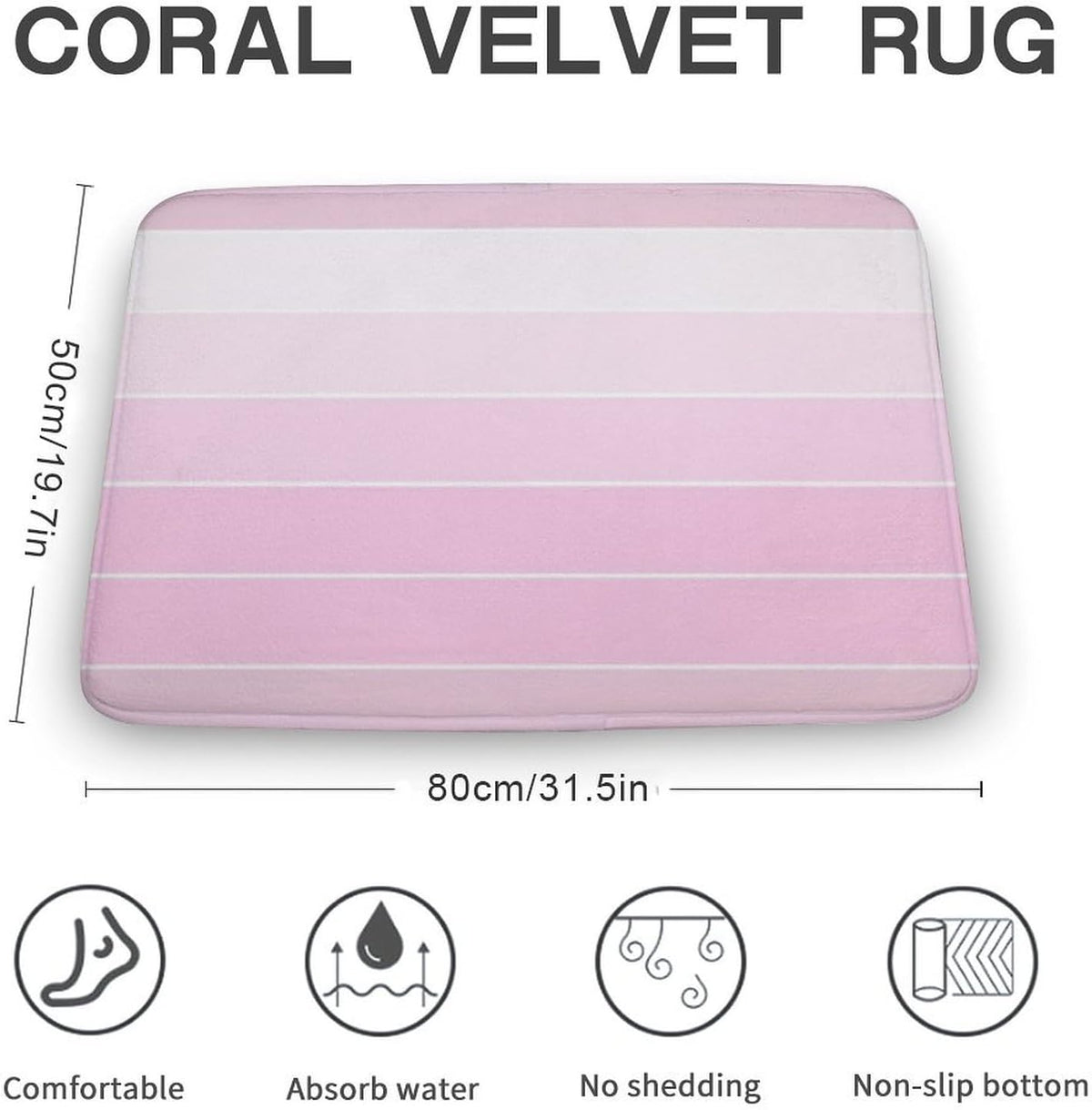 Chic Pink Stripe Pattern Bathroom Rugs, Non Slip & Absorbent Bath Mat Carpets for Bathroom, Entryway or Sink 20" x 32"