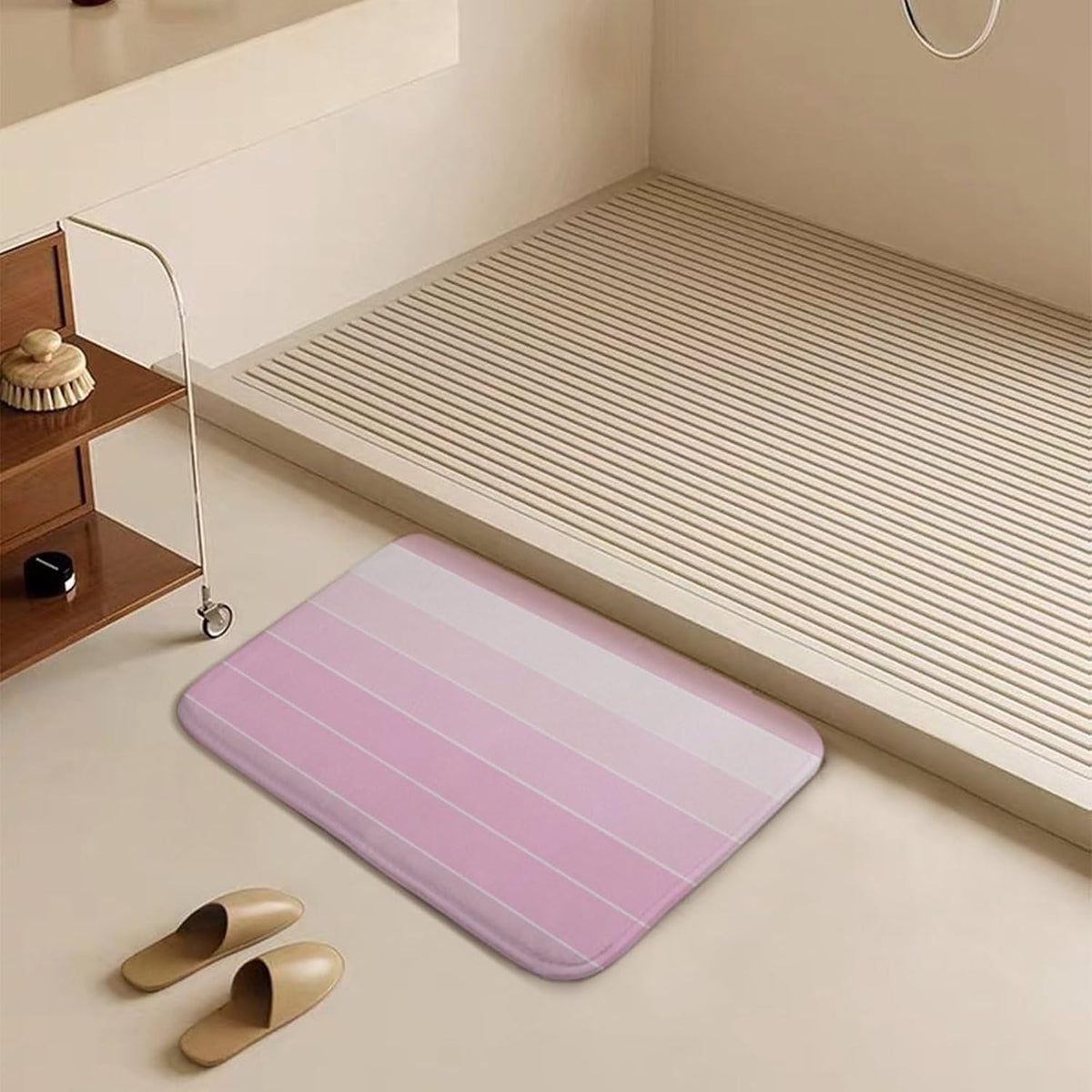 Chic Pink Stripe Pattern Bathroom Rugs, Non Slip & Absorbent Bath Mat Carpets for Bathroom, Entryway or Sink 20" x 32"
