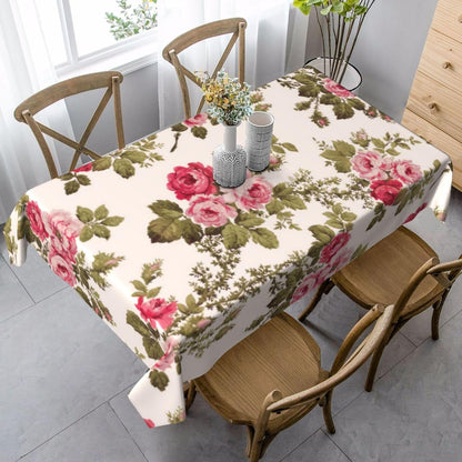 Elegant Vintage Pink Roses-Buff Tablecloth 60 x 90 Inch Washable Polyester Rectangle Table Cover for Party Wedding Picnic Dining