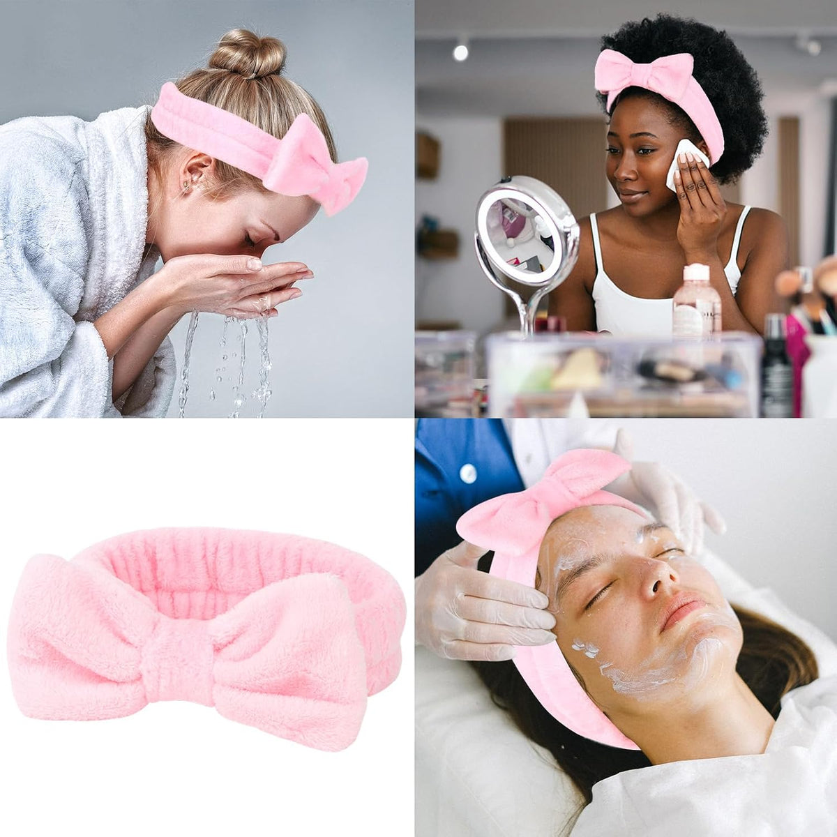 8 Pcs Pink Spa Headbands for Women's Bachelorette Party Favors - Microfiber Makeup Headbands for Girls' Birthday Skincare