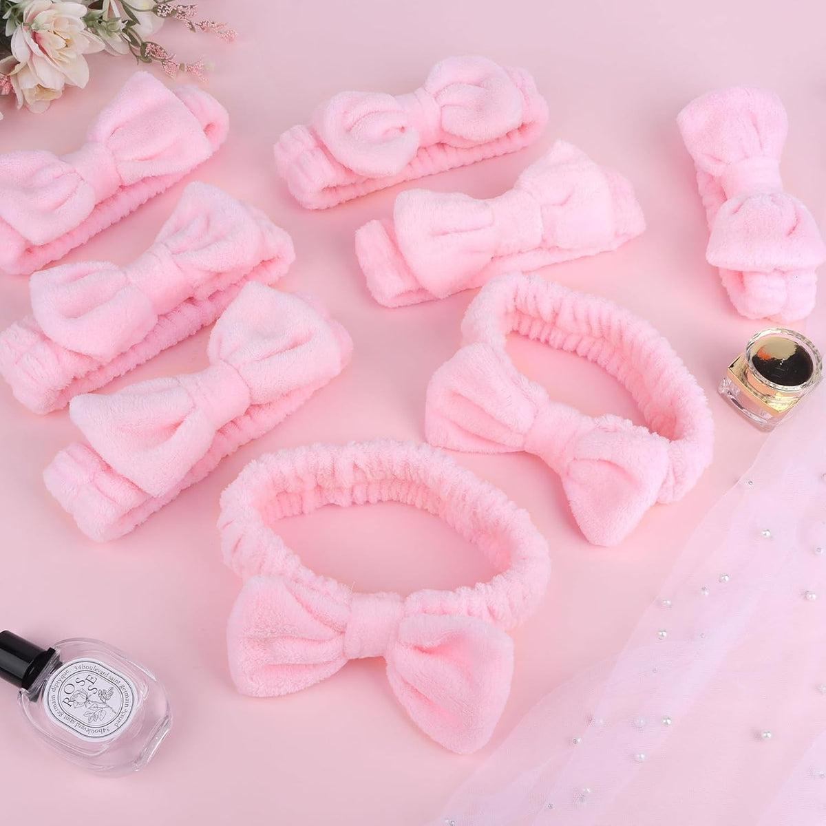 8 Pcs Pink Spa Headbands for Women's Bachelorette Party Favors - Microfiber Makeup Headbands for Girls' Birthday Skincare