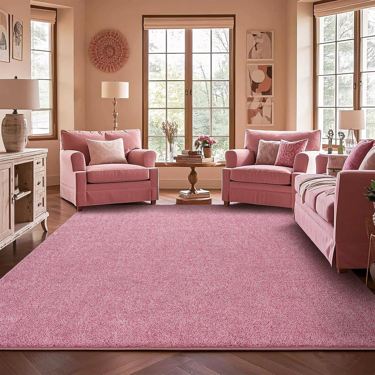 4x6 Pink Area Rug for Girls Bedroom Bedside Dorm, Washable Memory Foam Carpet, Non-Slip Fluffy Nursery Rugs for Living Room Office Entryway Hallway Home Room Decor, Pink and White