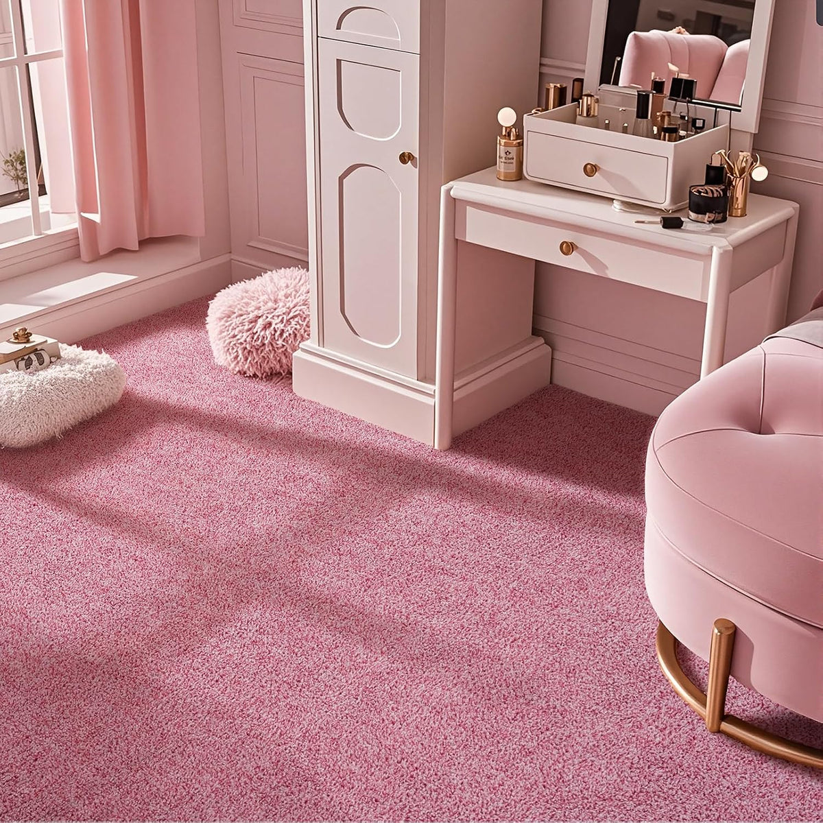 4x6 Pink Area Rug for Girls Bedroom Bedside Dorm, Washable Memory Foam Carpet, Non-Slip Fluffy Nursery Rugs for Living Room Office Entryway Hallway Home Room Decor, Pink and White
