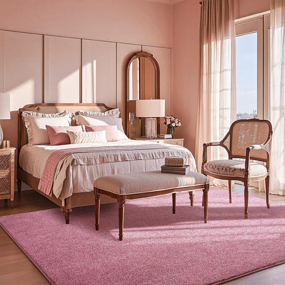 4x6 Pink Area Rug for Girls Bedroom Bedside Dorm, Washable Memory Foam Carpet, Non-Slip Fluffy Nursery Rugs for Living Room Office Entryway Hallway Home Room Decor, Pink and White