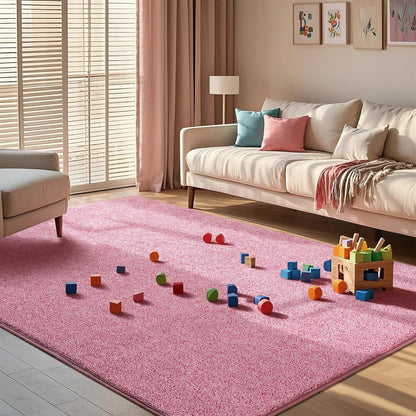 4x6 Pink Area Rug for Girls Bedroom Bedside Dorm, Washable Memory Foam Carpet, Non-Slip Fluffy Nursery Rugs for Living Room Office Entryway Hallway Home Room Decor, Pink and White