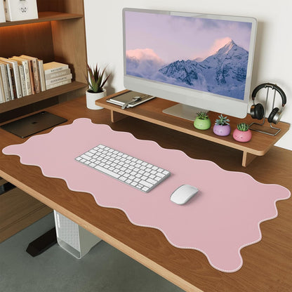 Pink Scalloped Table Mat, 35.4"x15.7" Desk Pad for Workspace