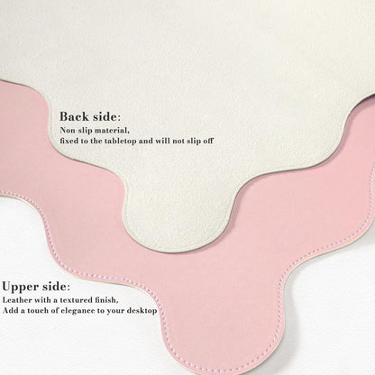 Pink Scalloped Table Mat, 35.4"x15.7" Desk Pad for Workspace