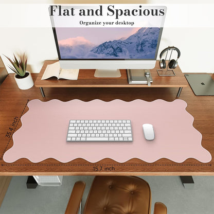 Pink Scalloped Table Mat, 35.4"x15.7" Desk Pad for Workspace