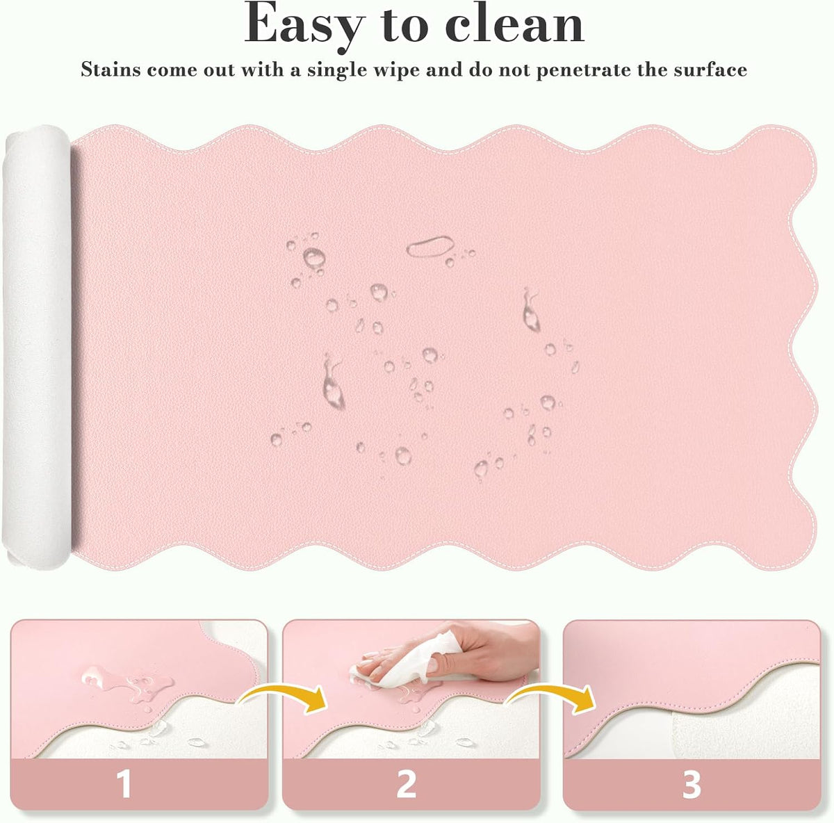 Pink Scalloped Table Mat, 35.4"x15.7" Desk Pad for Workspace