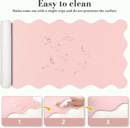 Pink Scalloped Table Mat, 35.4"x15.7" Desk Pad for Workspace