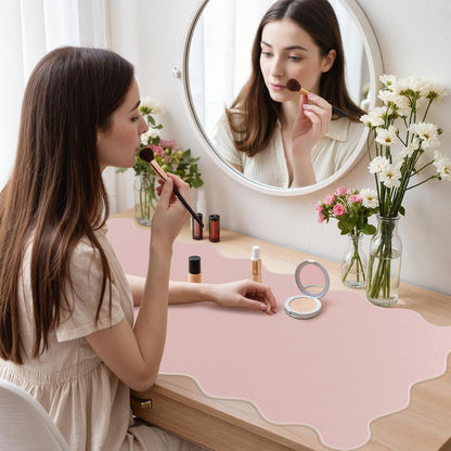 Pink Scalloped Table Mat, 35.4"x15.7" Desk Pad for Workspace