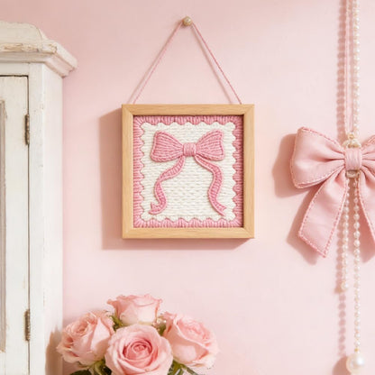 Pink Bow Punch Needle Embroidery Kit 9.4" DIY Punch Embroidery Kit for Adults Scalloped Bow Needlepoint Set Women Needles Stitching Kits with Instruction for DIY Craft Lovers Gift