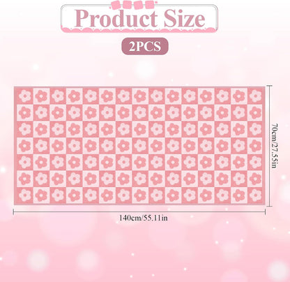 2 PCS Checkered Bath Towels Cute Cotton Floral Bath Towel Soft Absorbent Large Shower Towels for Bathroom, Pool, College Dorm, 27.5x55 Inches, Pink and Purple