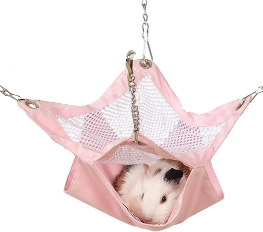 SEIS Waterproof 2 Layers Sugar Glider Mesh Hammock Summer Hamster Sleeping Nest Small Animal Hanging Bed for Guinea Pig House Bedding Squirrel Rat (Pink, 13.4"x13.4")