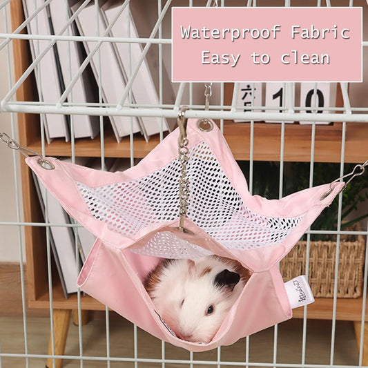 SEIS Waterproof 2 Layers Sugar Glider Mesh Hammock Summer Hamster Sleeping Nest Small Animal Hanging Bed for Guinea Pig House Bedding Squirrel Rat (Pink, 13.4"x13.4")