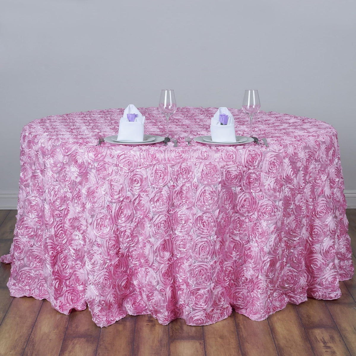 Rosette/Rose Pattern Round Tablecloths 120" - Pink