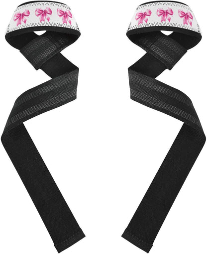 Cute Pink Bows Lifting Straps for Weightlifting,Wrist Straps with Thick Neoprene Padding,Pro Heavy Duty Gym Wrist Wraps for Powerlifting, Bodybuilding & Strength Training