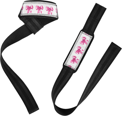 Cute Pink Bows Lifting Straps for Weightlifting,Wrist Straps with Thick Neoprene Padding,Pro Heavy Duty Gym Wrist Wraps for Powerlifting, Bodybuilding & Strength Training