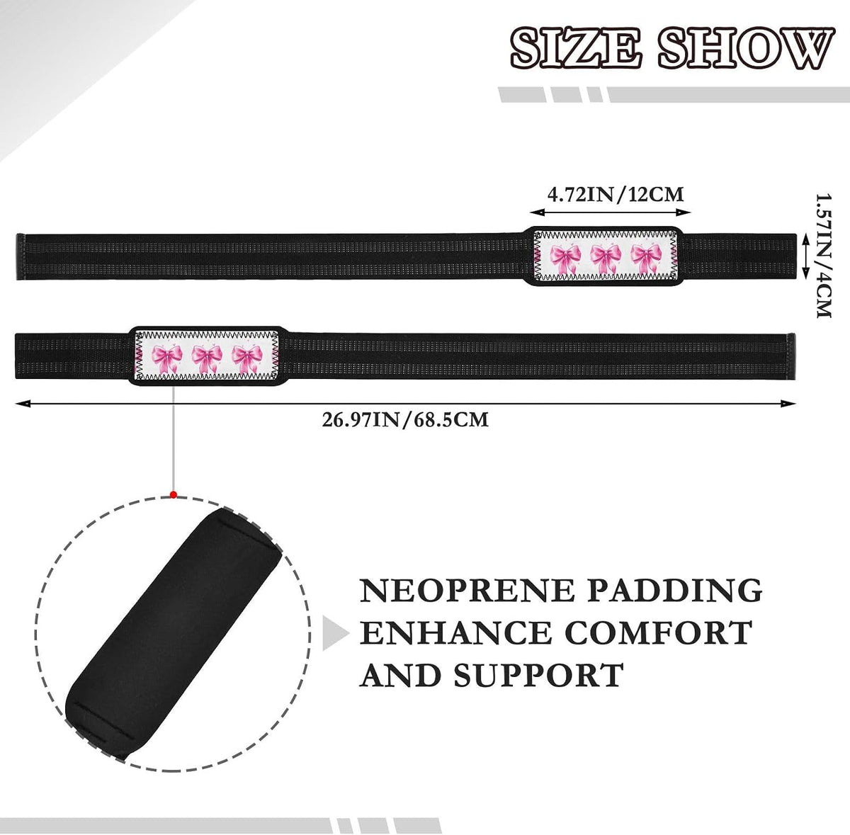 Cute Pink Bows Lifting Straps for Weightlifting,Wrist Straps with Thick Neoprene Padding,Pro Heavy Duty Gym Wrist Wraps for Powerlifting, Bodybuilding & Strength Training