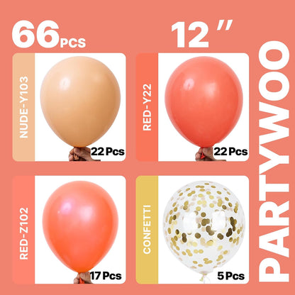 Red Gold and Nude Balloons 66pcs 12 10 Inch Coral Red Balloons