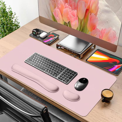 Mouse Pad and Keyboard Wrist Rest, Large Keyboard and Mouse Pad Set, Ergonomic Mousepad with Wrist Rest, Non-Slip Desk Mat Protector for Office, Home (31.5×15.7 Inches, Pink)