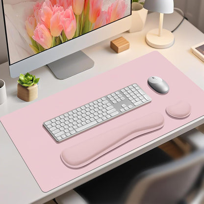 Mouse Pad and Keyboard Wrist Rest, Large Keyboard and Mouse Pad Set, Ergonomic Mousepad with Wrist Rest, Non-Slip Desk Mat Protector for Office, Home (31.5×15.7 Inches, Pink)