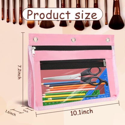 1 Pack Pencil Pouch for 3 Ring Binder, Expandable Binder Pouches with Zipper, Large Capacity Pen Holder Case with Clear Window School Class Office Organizers, Pink