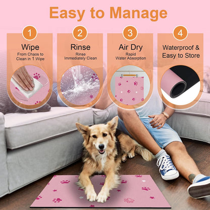 Pet Feeding Mat 12"x20"- Absorbent Dog Mat, Small Pet Food Mat, Rubber Pet Food Mat, Pet Food Mats for Floor Waterproof, Dog Water Matt for Sloppy Drinker, Cat Food Bowl Mat, Pink