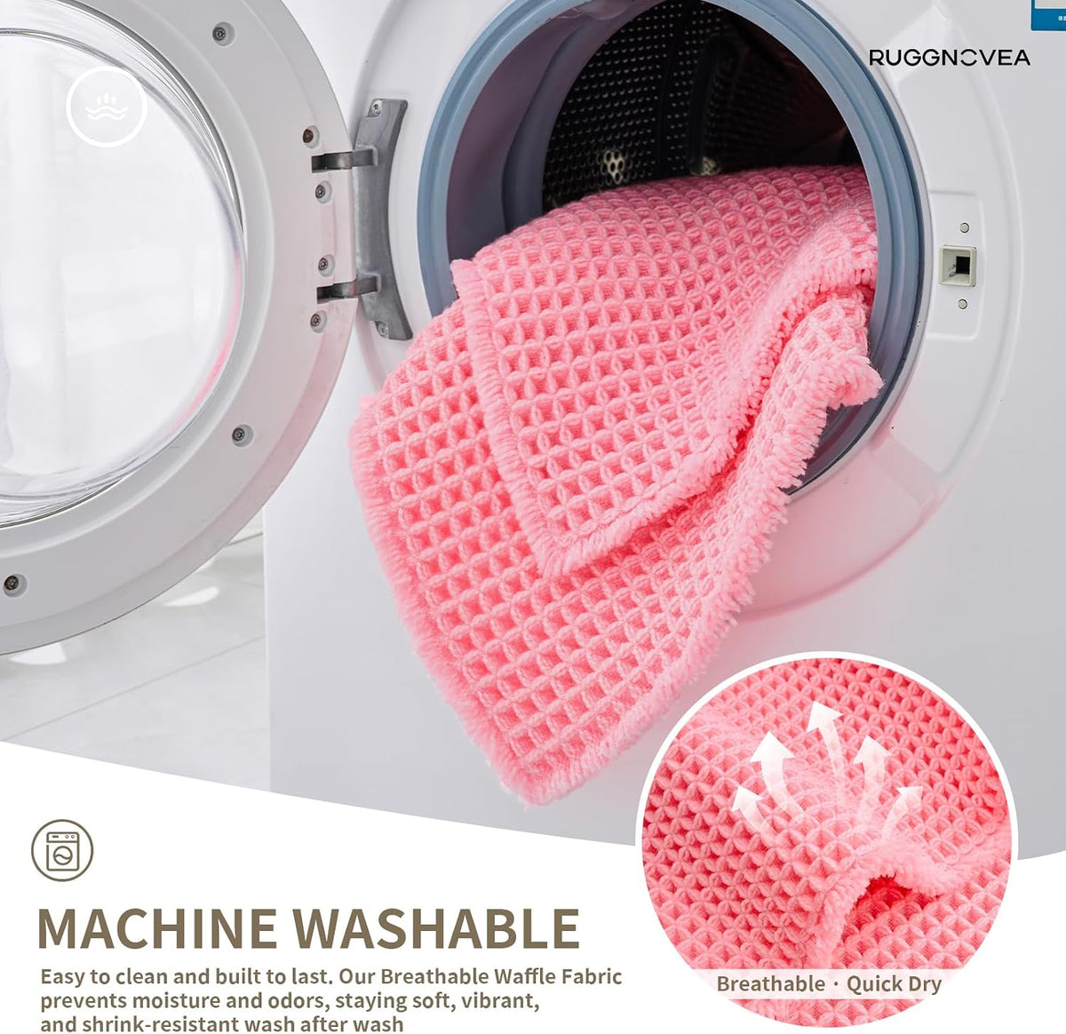 Waffle Bath Mat Non Slip Washable 32x20, Super Absorbent Quick Dry Boho Bathroom Rugs with Tassels, High Density Non Slip Backing, Luxury Carpet for Tub&Shower, Pink