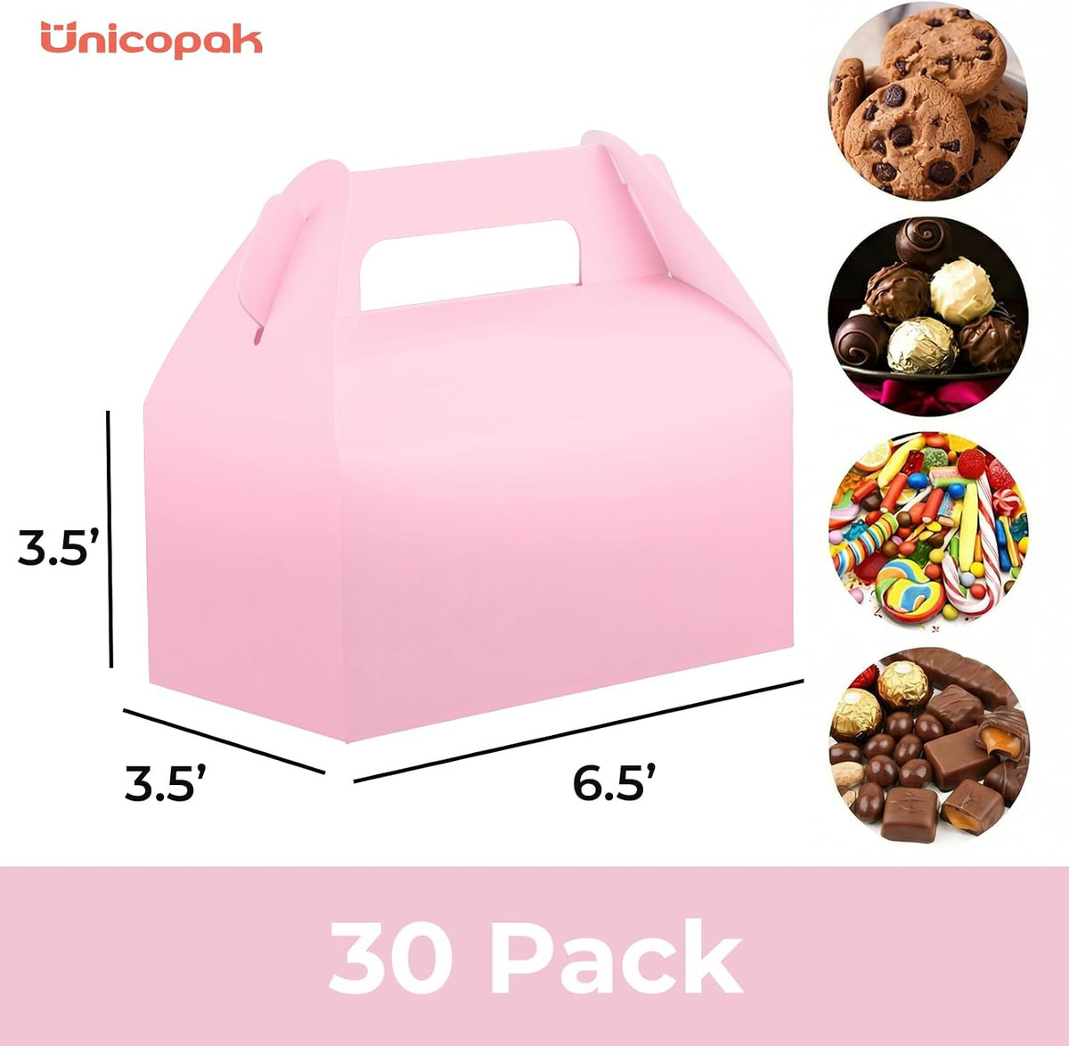 30 Pack Pink Gable Treat Boxes Party Favor Boxes, Goodie Bag Boxes for Treats Cookies Candies, Ideal for Birthday, Pink Party Favors, Baby Shower, Valentine's Day – 6.5x3.5x3.5 Inches