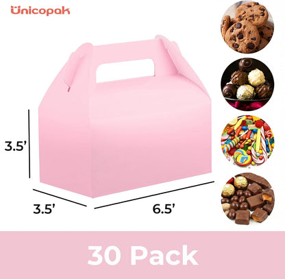 30 Pack Pink Gable Treat Boxes Party Favor Boxes, Goodie Bag Boxes for Treats Cookies Candies, Ideal for Birthday, Pink Party Favors, Baby Shower, Valentine's Day – 6.5x3.5x3.5 Inches