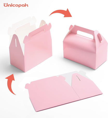 30 Pack Pink Gable Treat Boxes Party Favor Boxes, Goodie Bag Boxes for Treats Cookies Candies, Ideal for Birthday, Pink Party Favors, Baby Shower, Valentine's Day – 6.5x3.5x3.5 Inches