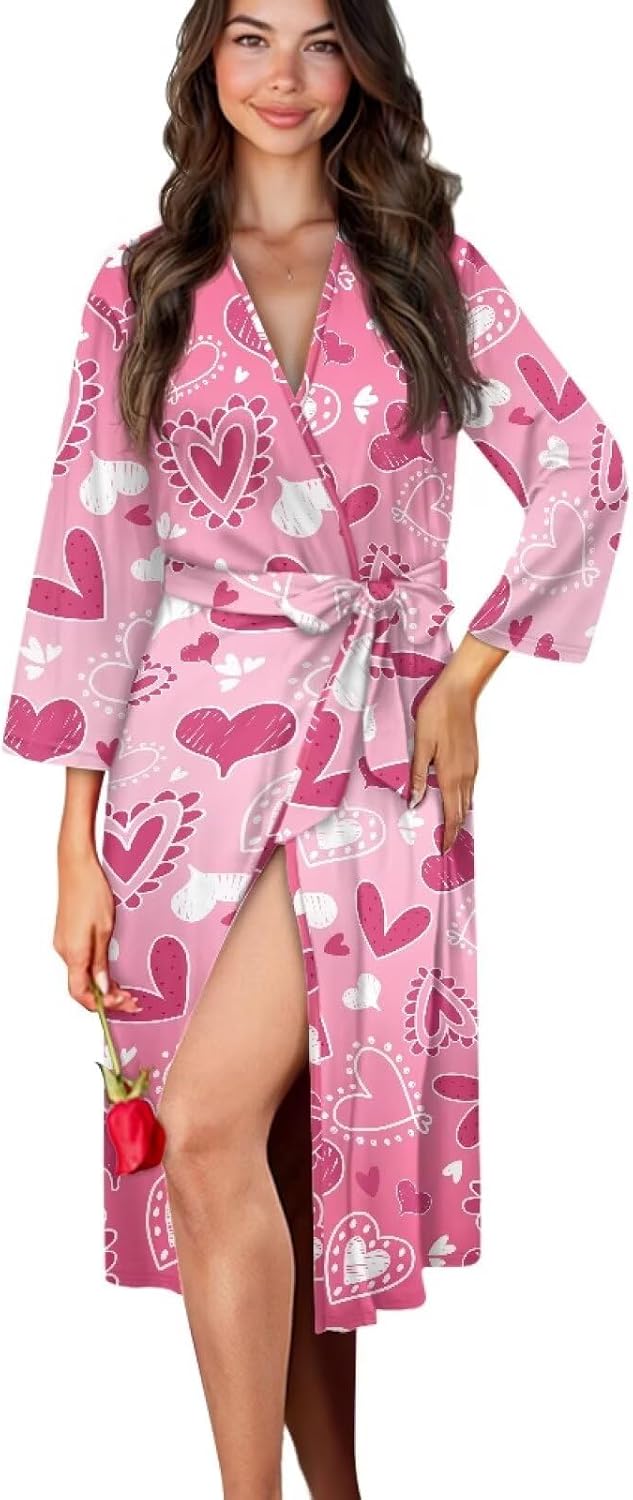 Long Sleeve Shower Robe for Women Elastic Waist Plus Size Robes for Women