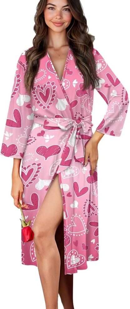 Long Sleeve Shower Robe for Women Elastic Waist Plus Size Robes for Women