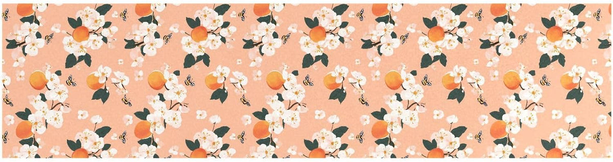 Cute Serviceberry Fruit Peach Table Runner Boho Wedding Ceremony Decorations 18x72in Reusable Green Table Runner