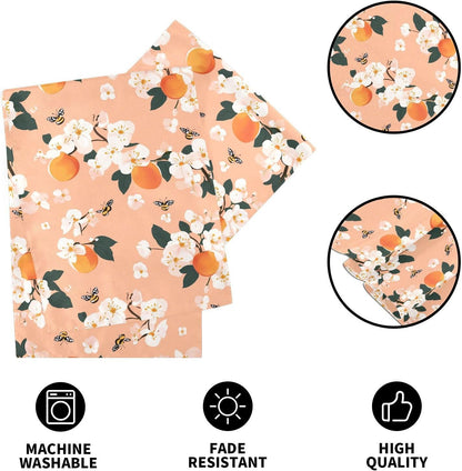Cute Serviceberry Fruit Peach Table Runner Boho Wedding Ceremony Decorations 18x72in Reusable Green Table Runner