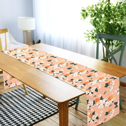 Cute Serviceberry Fruit Peach Table Runner Boho Wedding Ceremony Decorations 18x72in Reusable Green Table Runner