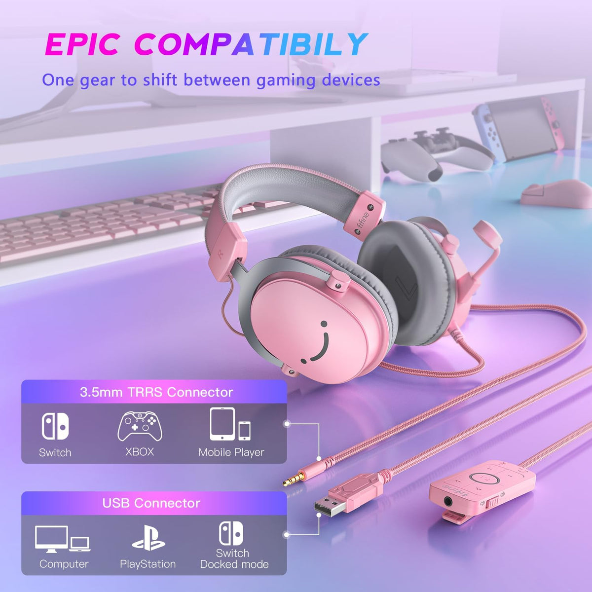 H9P Over-Ear 3.5mm/USB Gaming Headset with Microphone, 50mm Drivers