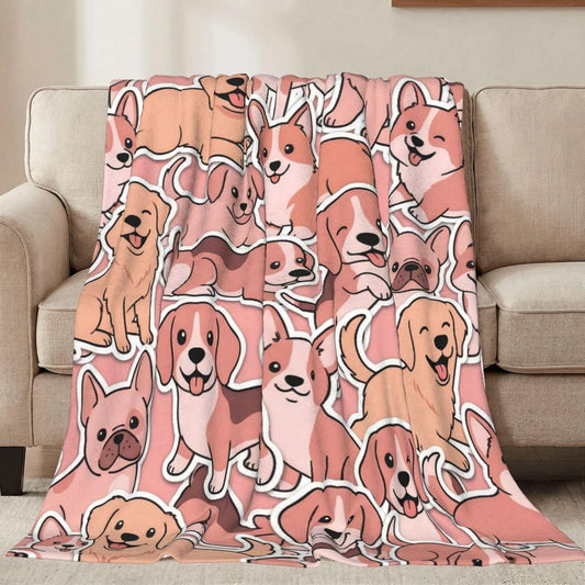 Cute Dogs Pink Throw Blanket Ultra Soft Warm Lightweight All Season Puppy Pet Animals Fleece Blanket for Bed Sofa Camping Travel Home Decor Cozy Gift, 40"X30"