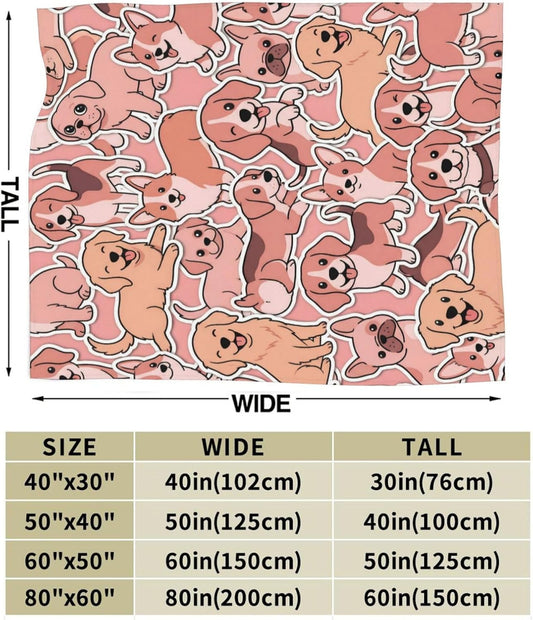 Cute Dogs Pink Throw Blanket Ultra Soft Warm Lightweight All Season Puppy Pet Animals Fleece Blanket for Bed Sofa Camping Travel Home Decor Cozy Gift, 40"X30"