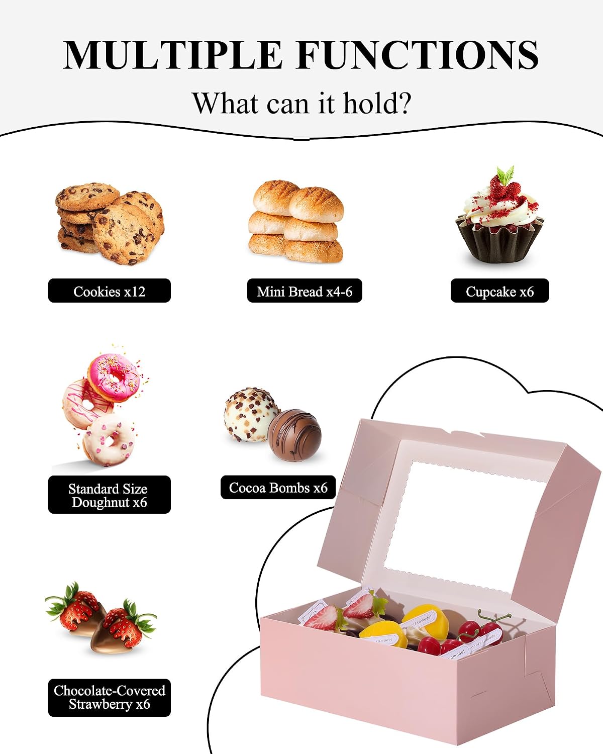 30Pcs Cookie Boxes with Ribbons, 9x6x3 Inch Pink Bakery Boxes