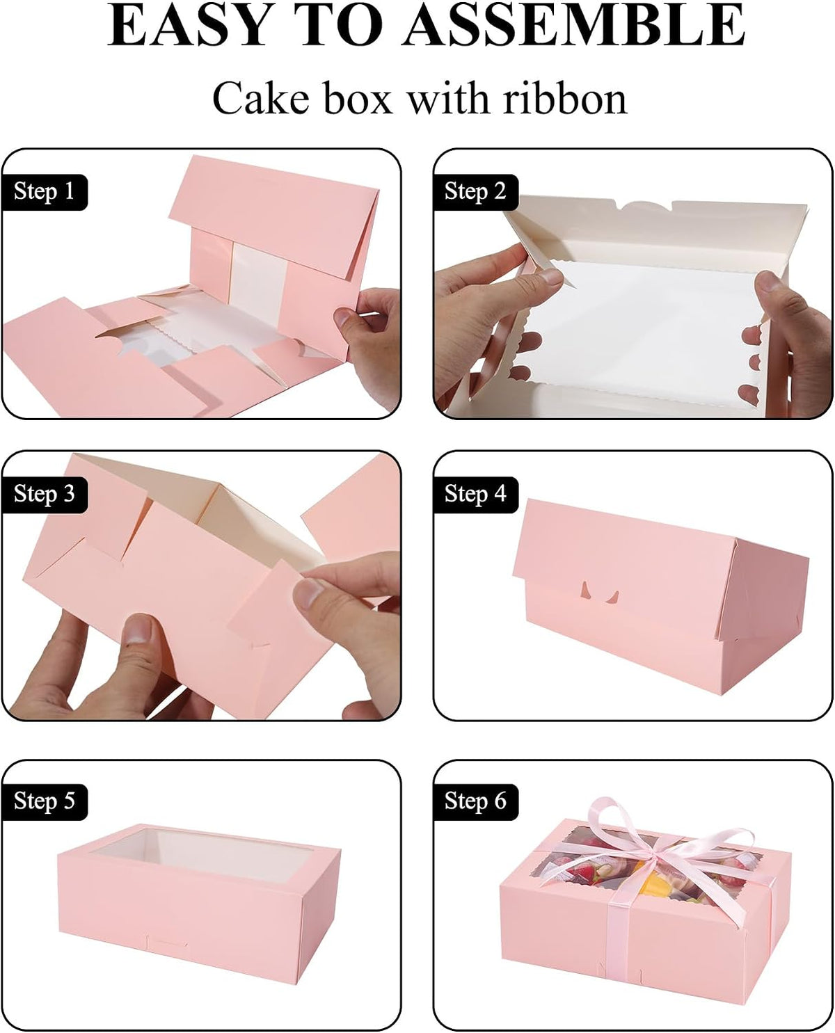 30Pcs Cookie Boxes with Ribbons, 9x6x3 Inch Pink Bakery Boxes