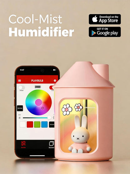x Miffy 2.0 Humidifier, Smart App Control RGB LED Night Light, Dual Spray Ultrasonic Cool Mist Humidifier, 500ml Portable Quiet Humidifier for Bedroom Office Nursery,Pink Ideal Gift