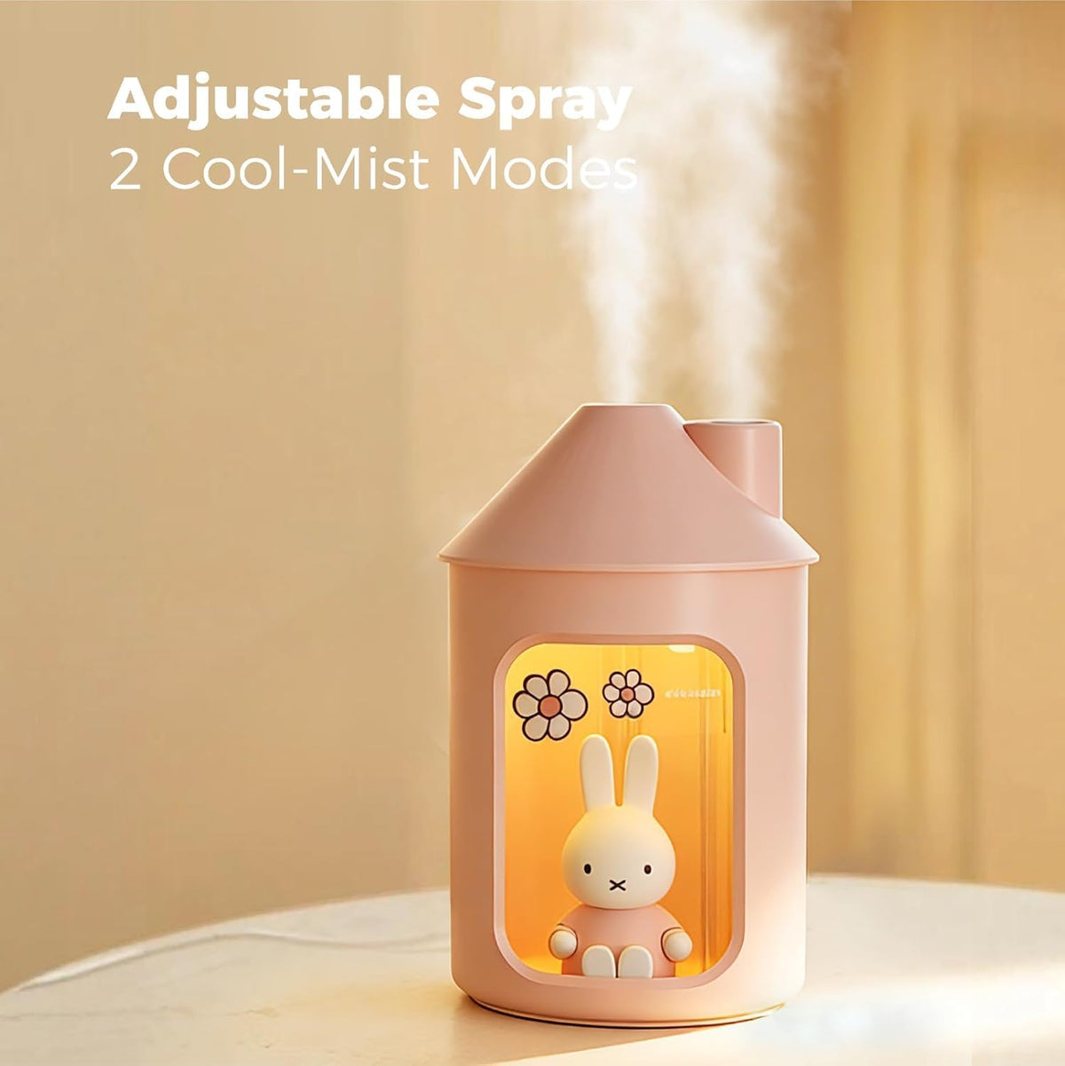 x Miffy 2.0 Humidifier, Smart App Control RGB LED Night Light, Dual Spray Ultrasonic Cool Mist Humidifier, 500ml Portable Quiet Humidifier for Bedroom Office Nursery,Pink Ideal Gift